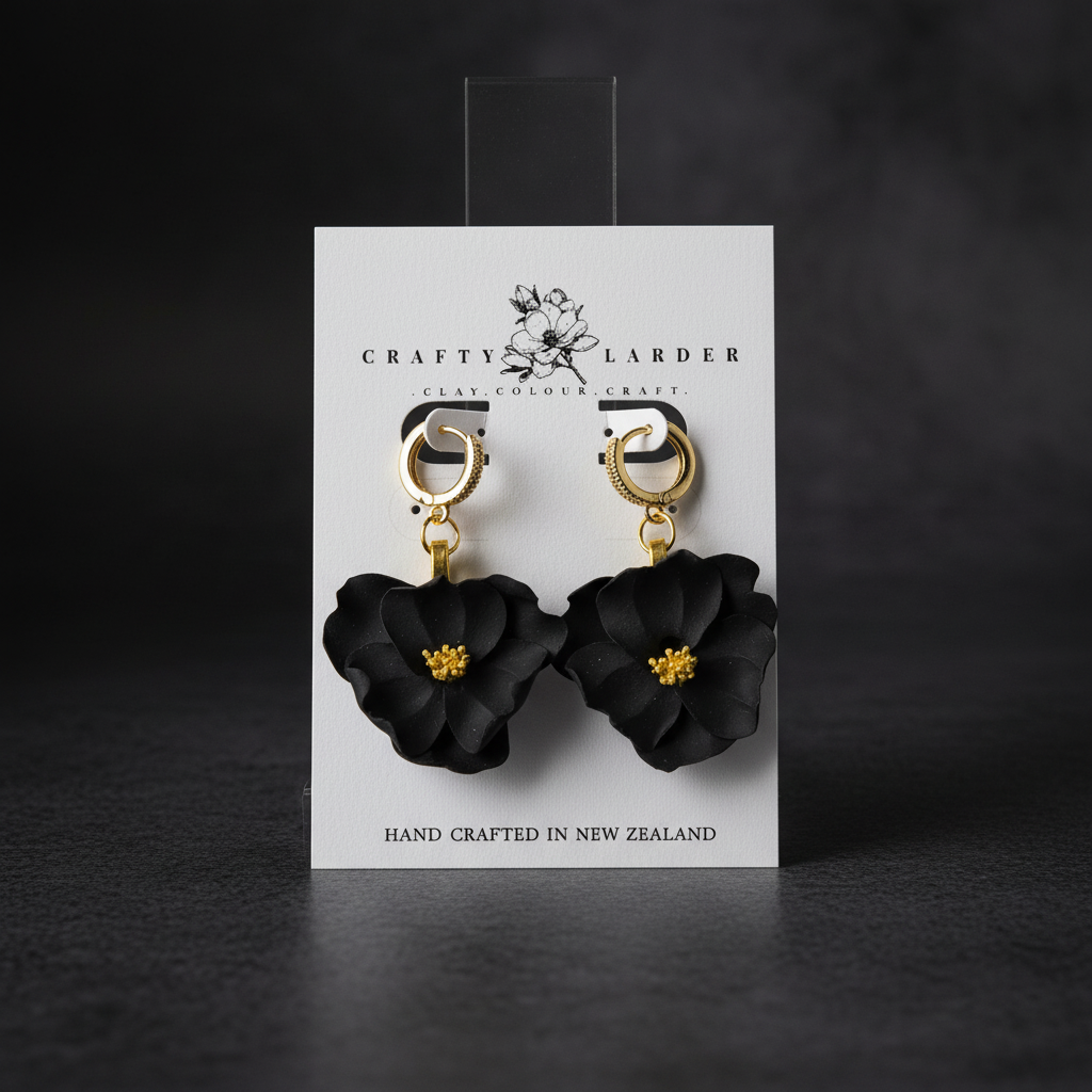Black Blossom Sparkle Hoop Earrings