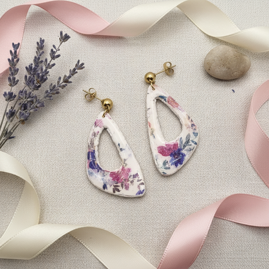 Flat lay of Garden Cutout Drops with complementary dried flowers and natural styling on neutral surface