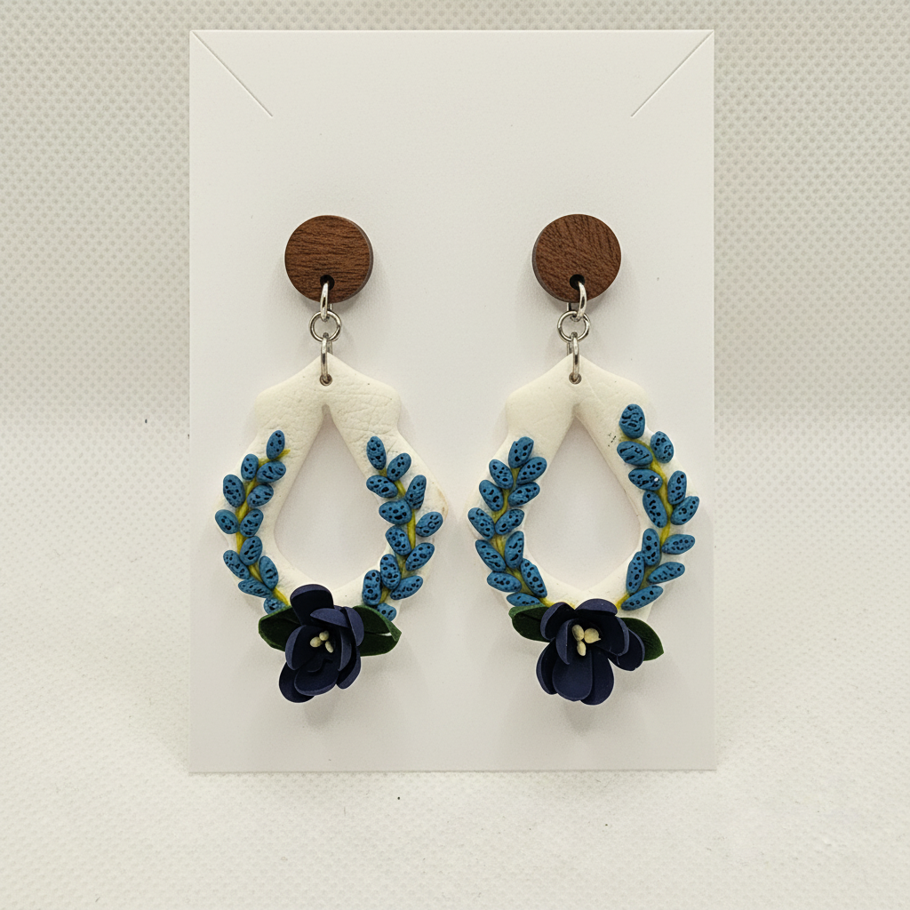 Blue Lupin Wreath Drop Earrings card shot