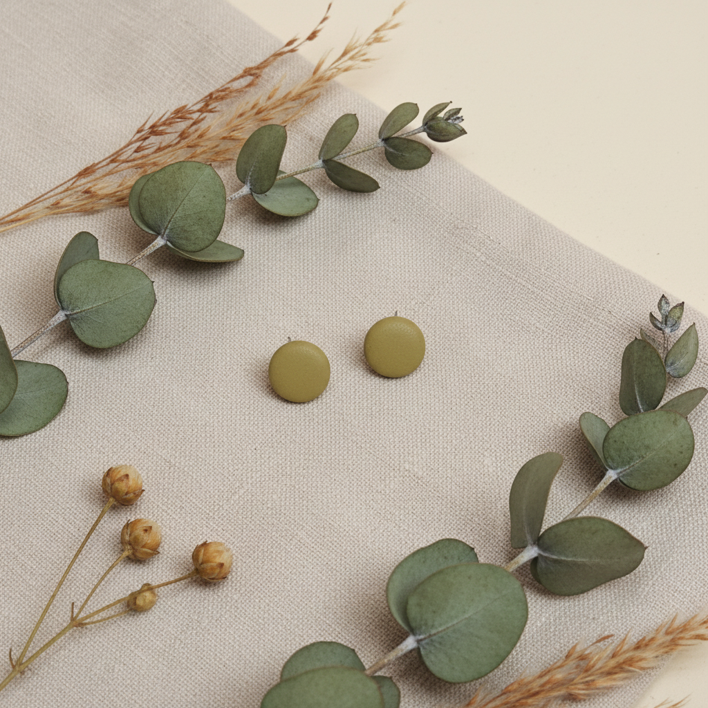 "Handmade polymer clay olive green stud earrings in natural matte finish"