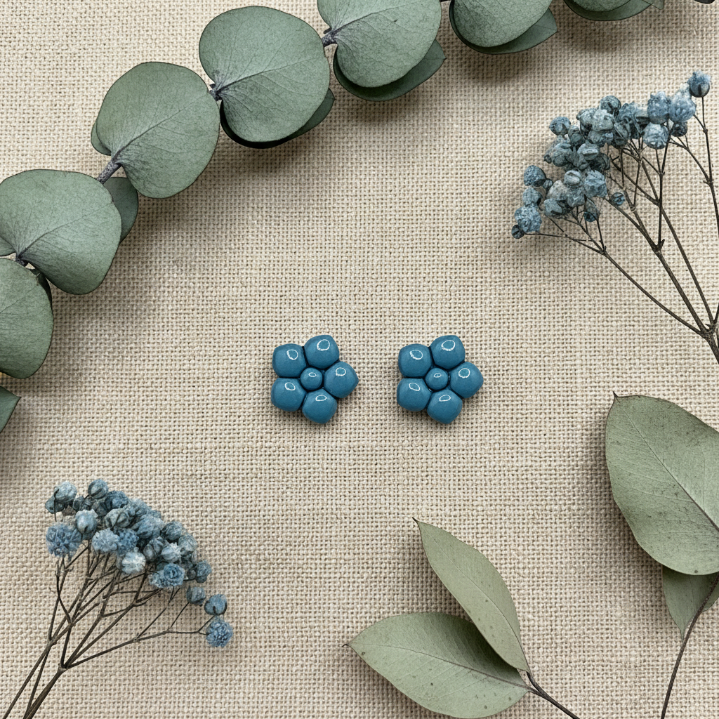 Primrose Studs Lyons Blue flat lay