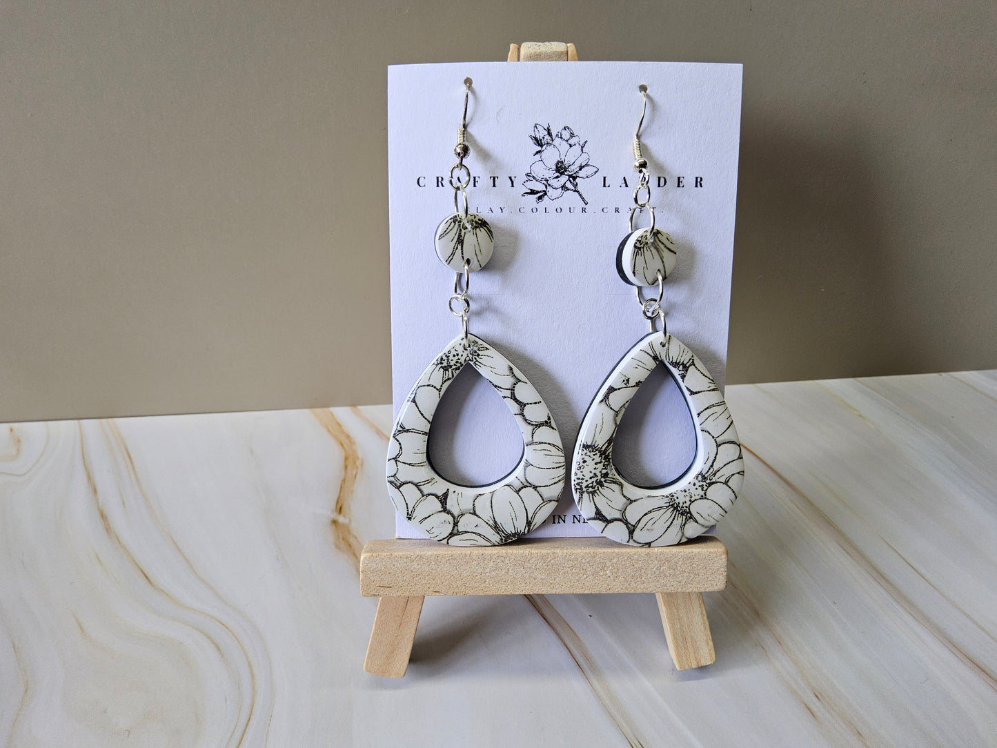Line Art Daisy Teardrop Dangles