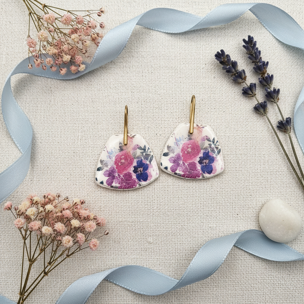 Flat lay of Garden Petal Drops with complementary dried flowers and natural styling on neutral surface
