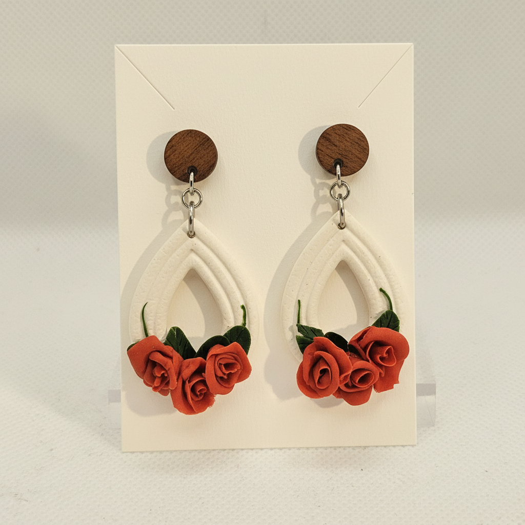 Poppy Red Rose Teardrop Earrings card shot