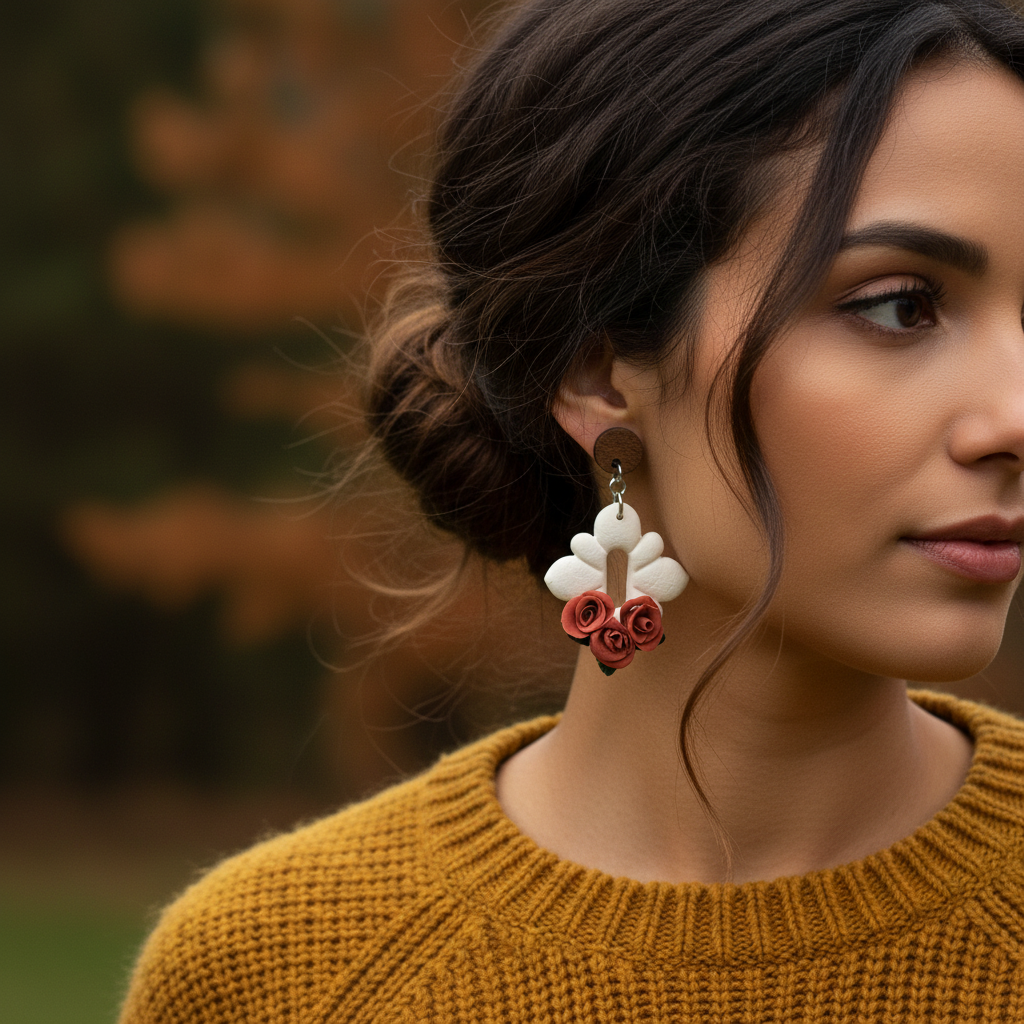 Winterberry Floral Drop Earrings model shot