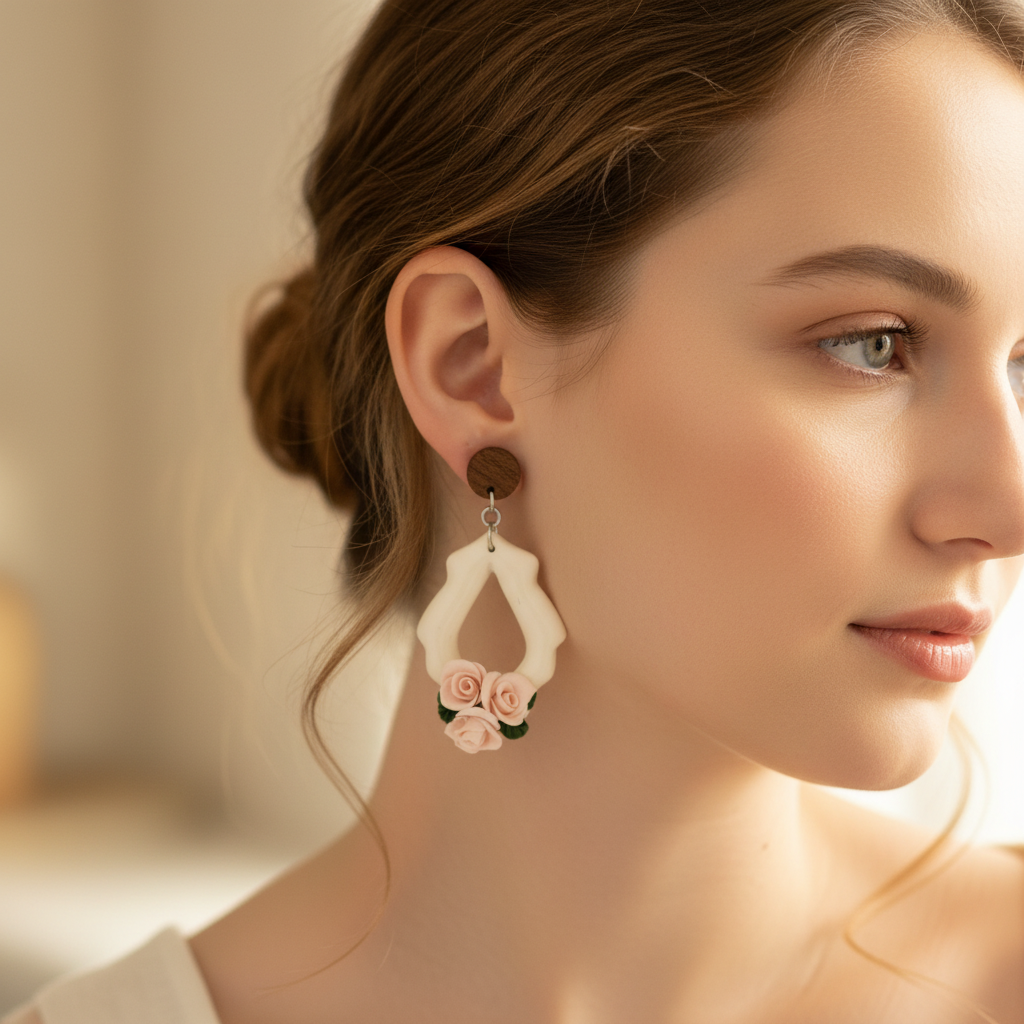 Primrose Rose Wave Earrings model shot