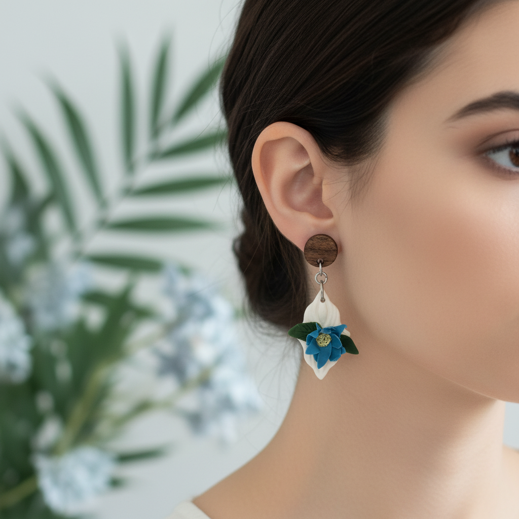 Blue Bloom Diamond Earrings model shot