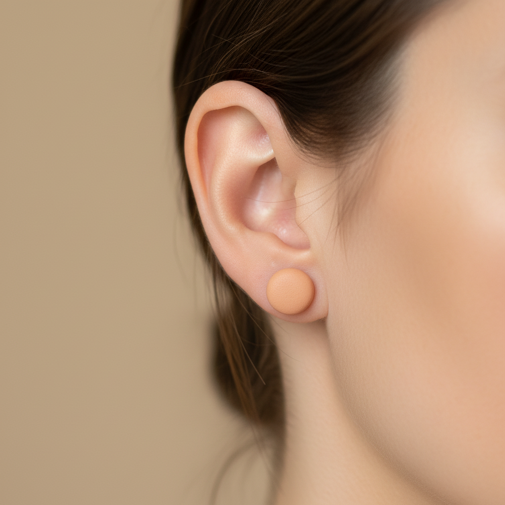 "Handmade polymer clay light terracotta stud earrings in warm peach matte finish"