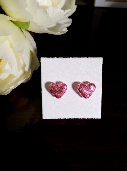 Sparkling Pink Heart Studs