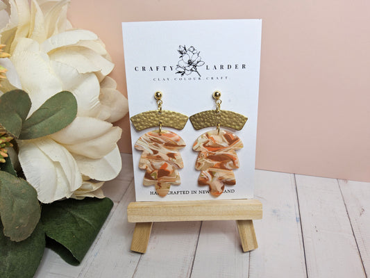 Natural Clay Agate Brass Leaf Earrings