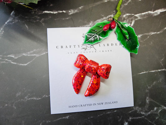 Red Glittery Bow Pin