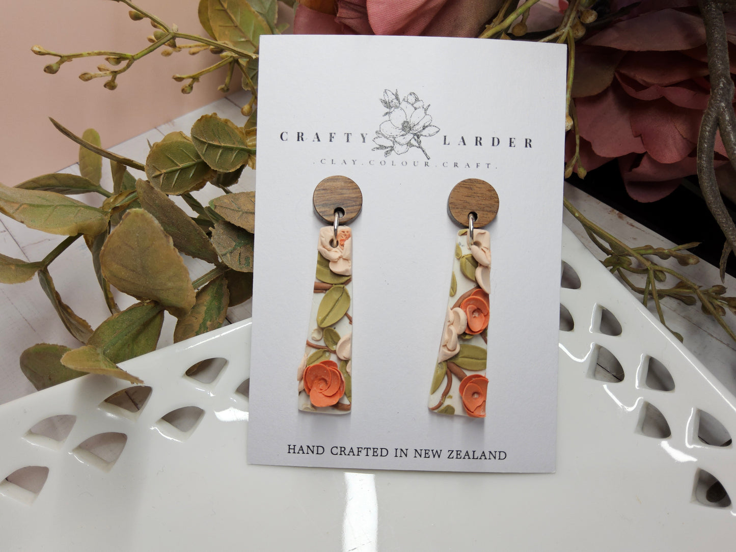 Natural Clay Walnut Floral Earrings