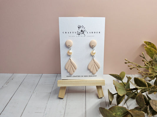 Natural Clay Almond and Pearl Small Earrings