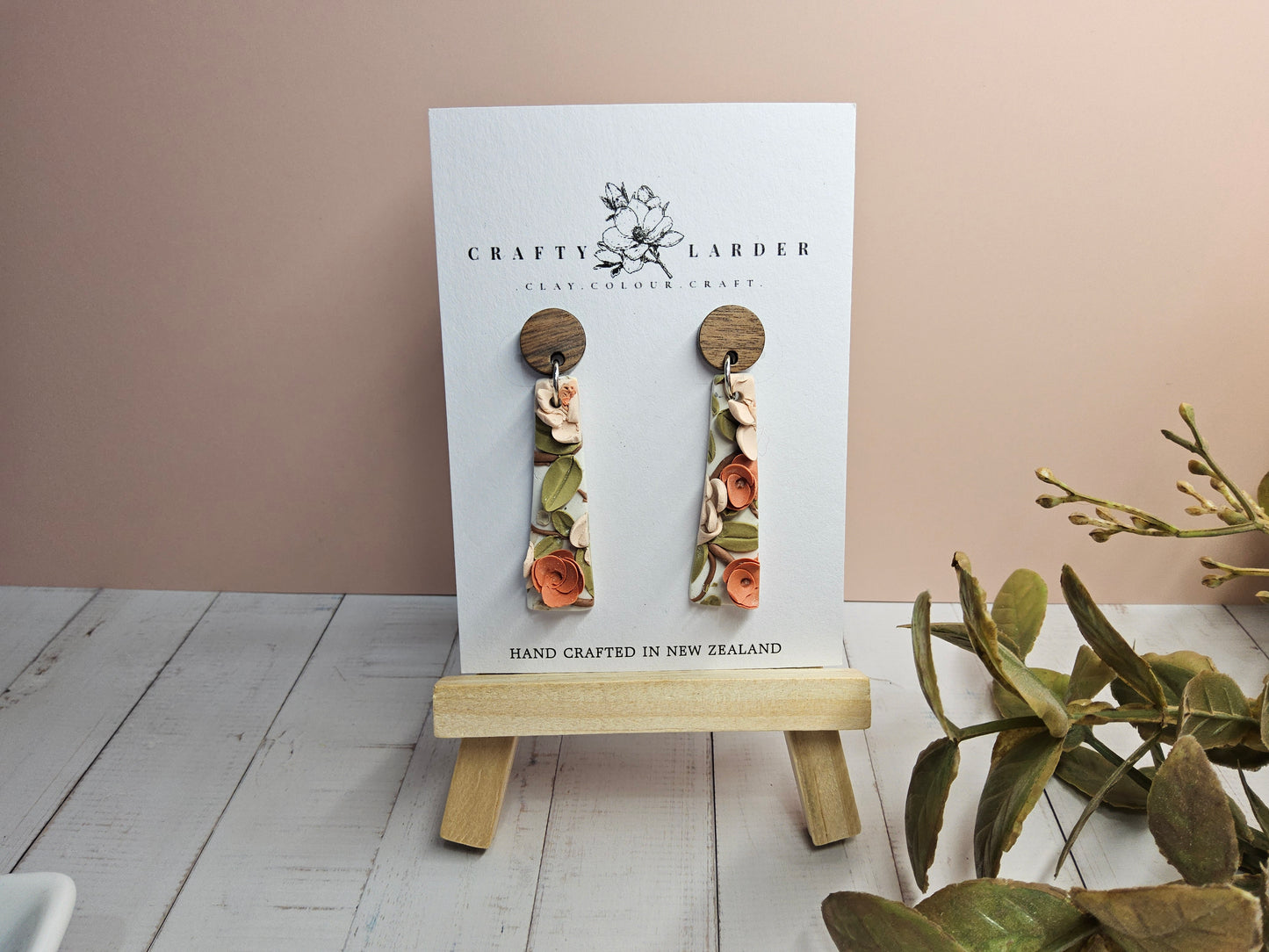 Natural Clay Walnut Floral Earrings