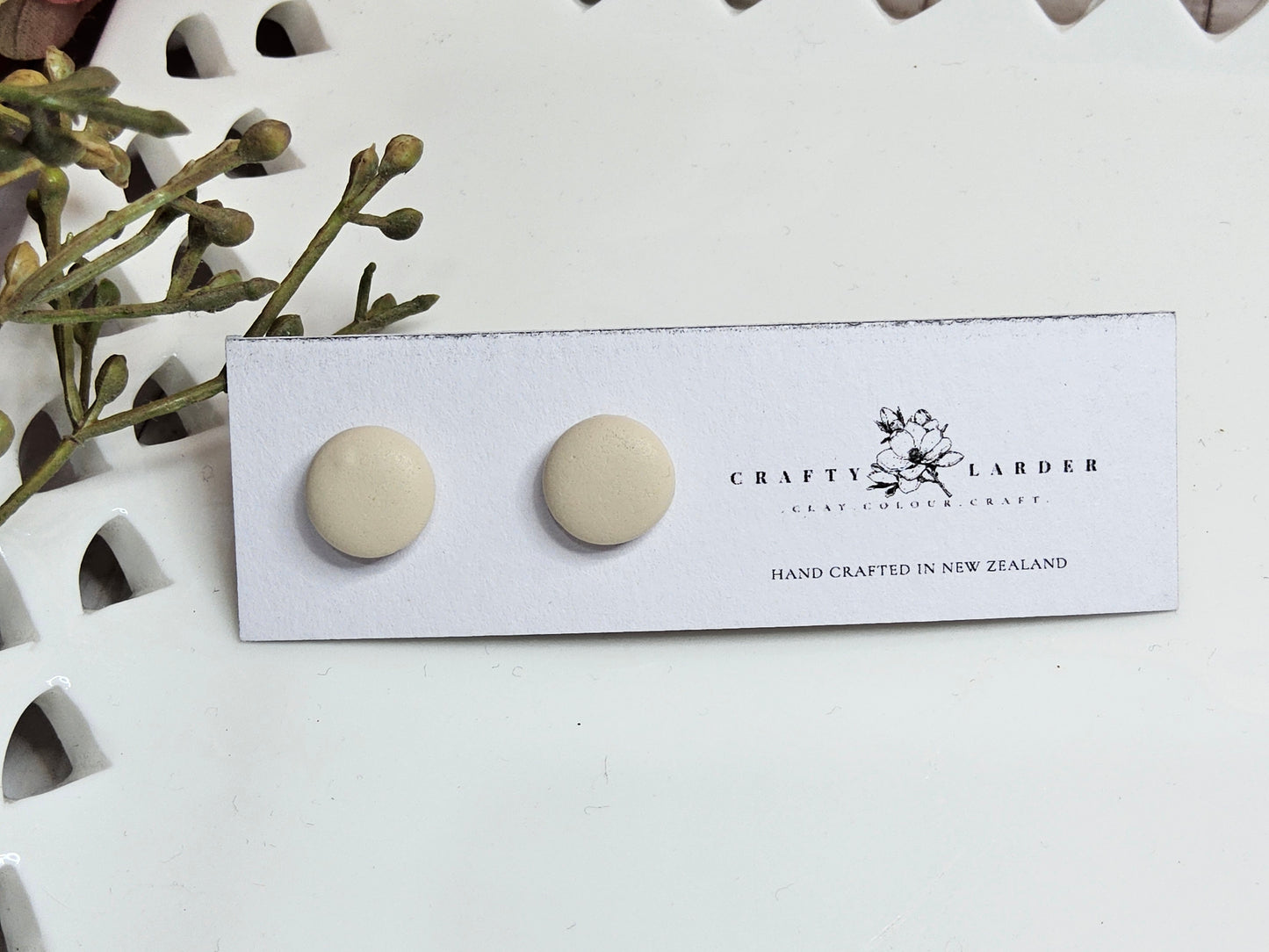 Natural Clay Half Cream Stud Earrings