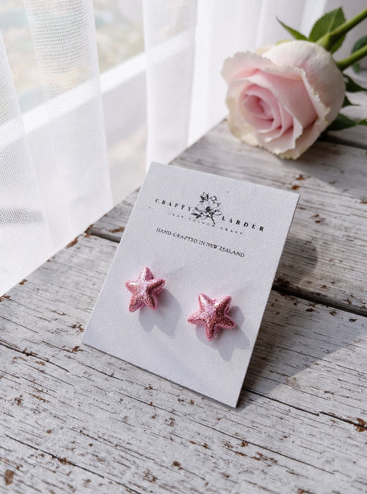 Sparkling Pink Star Studs