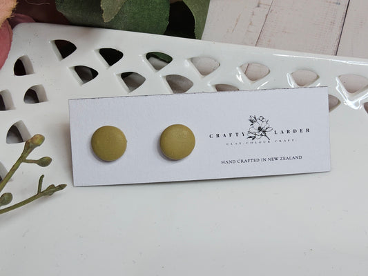 Natural Clay Olive Green Stud Earrings