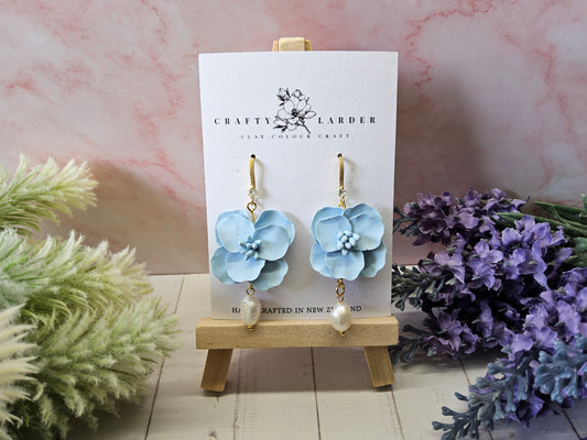Delicate Blue Blossom Pearl Dangles