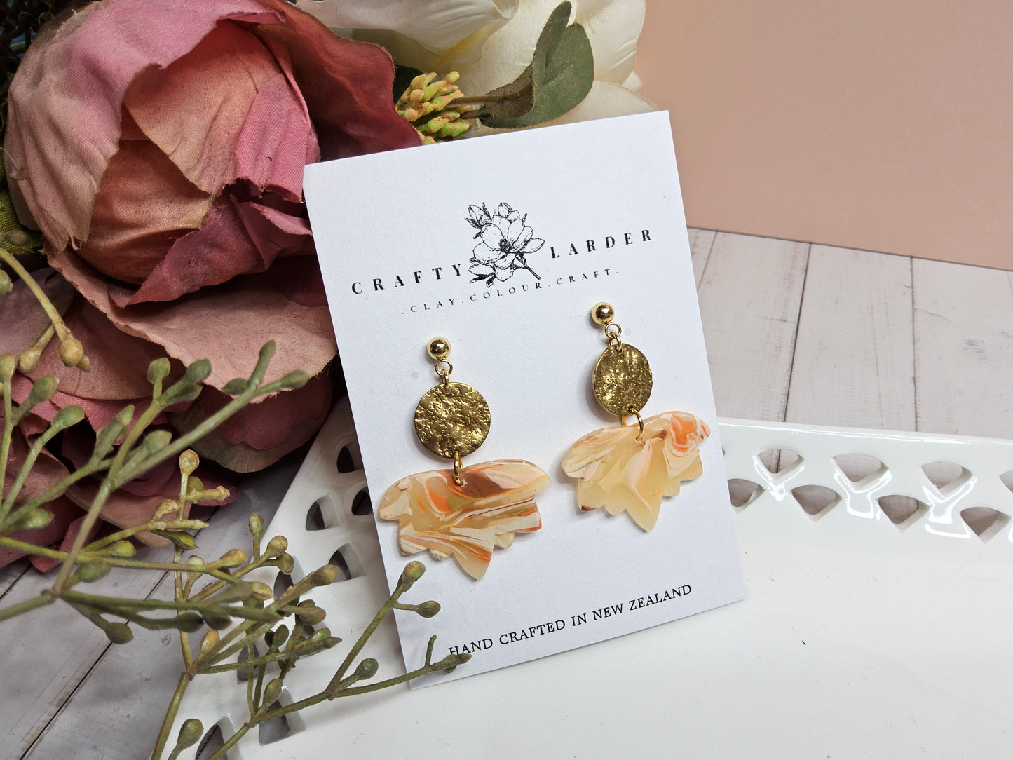 Natural Clay Agate Brass Small Earrings