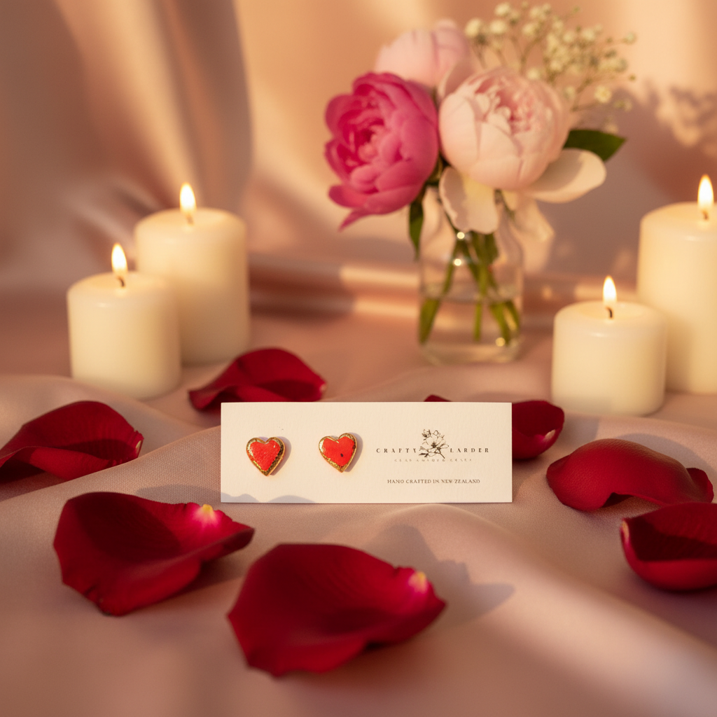Simple heart studs - romantic setting