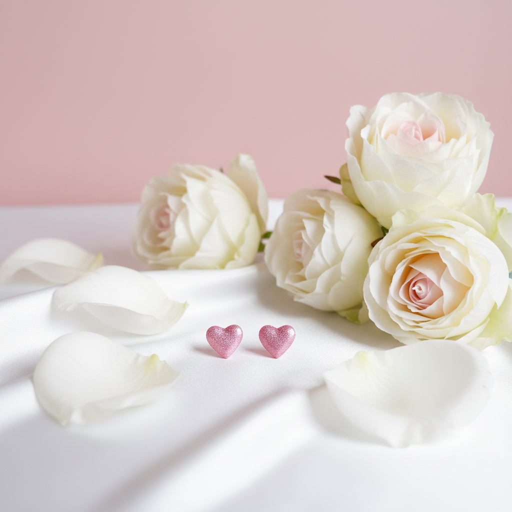  "Handmade polymer clay sparkling pink glitter heart stud earrings"