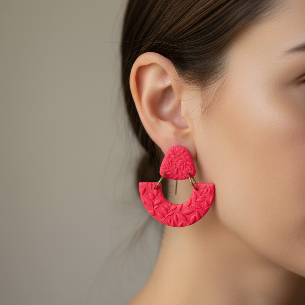 Summer Bloom Arc Dangle Earrings Bright Pink - On Model