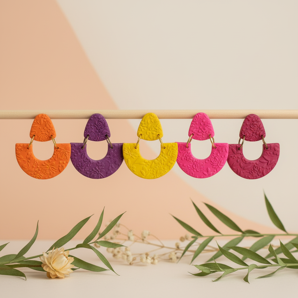 Summer Bloom Arc Dangle Earrings Five Colors - Hanging Display with Studs