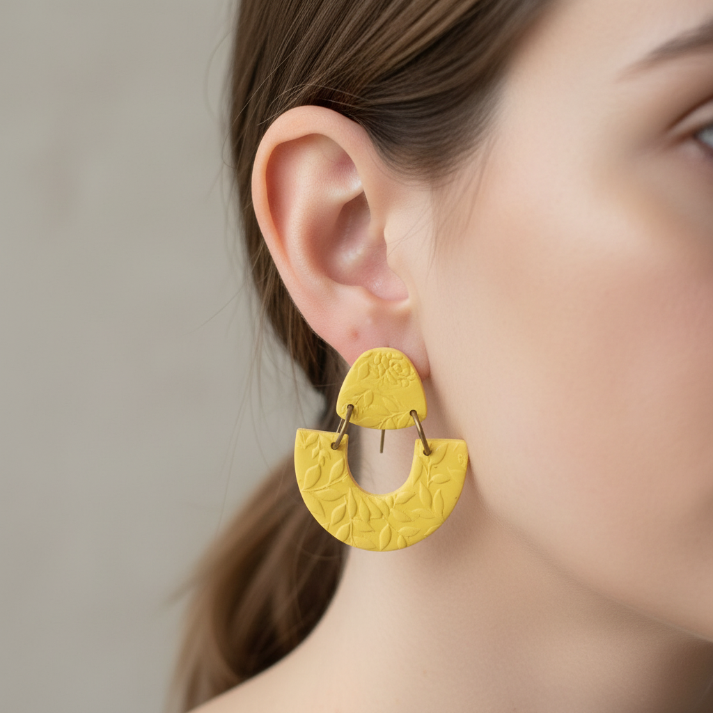 Summer Bloom Arc Dangle Earrings Yellow - On Model